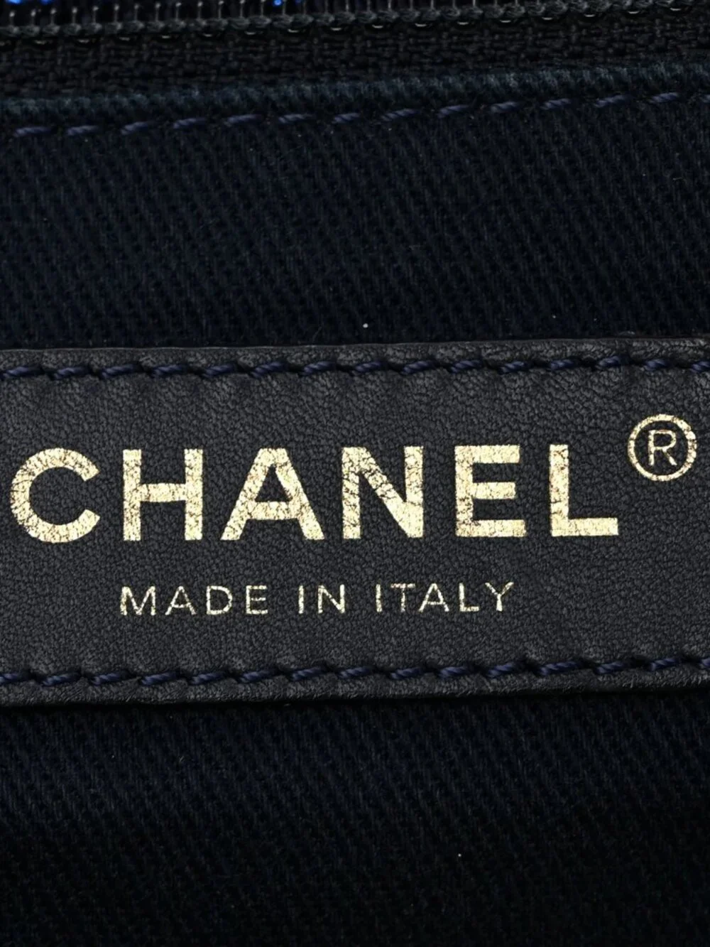 Chanel Lurex Canvas Medium Deauville Tote Navy Blue Shoulder Bag Shopper CC Logo